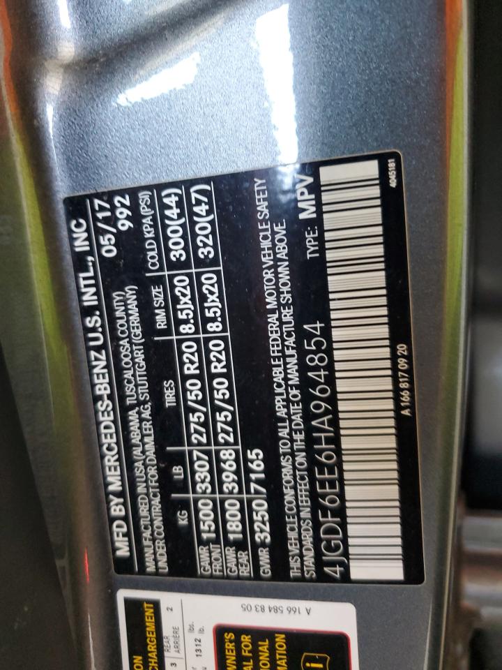 2017 Mercedes-Benz Gls 450 4Matic VIN: 4JGDF6EE6HA964854 Lot: 66571655