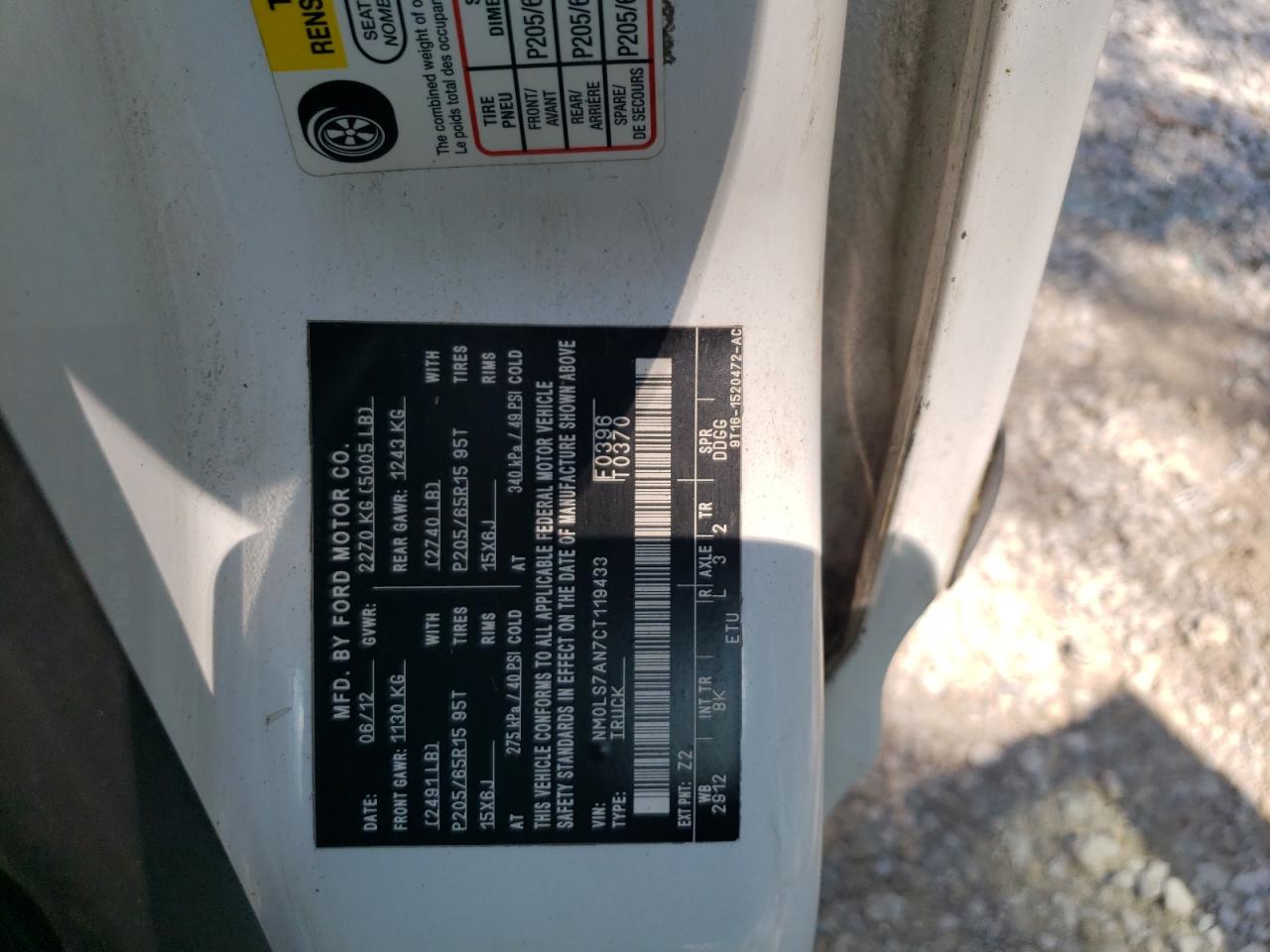 2012 Ford Transit Connect Xl VIN: NM0LS7AN7CT119433 Lot: 62633905