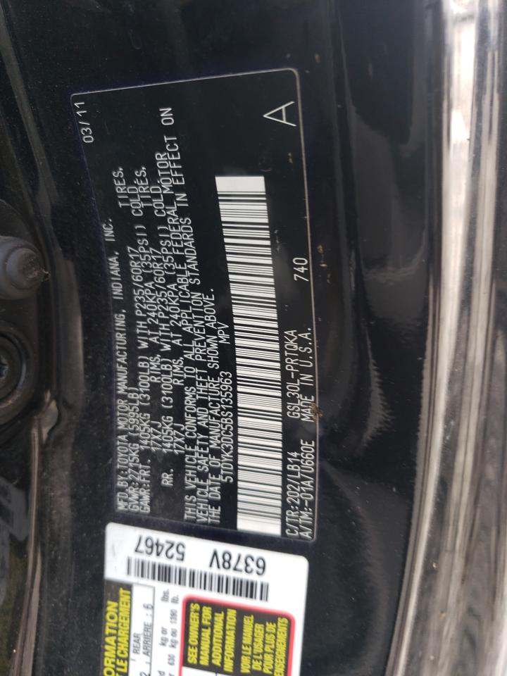 2011 Toyota Sienna Xle VIN: 5TDYK3DC5BS135963 Lot: 64922105