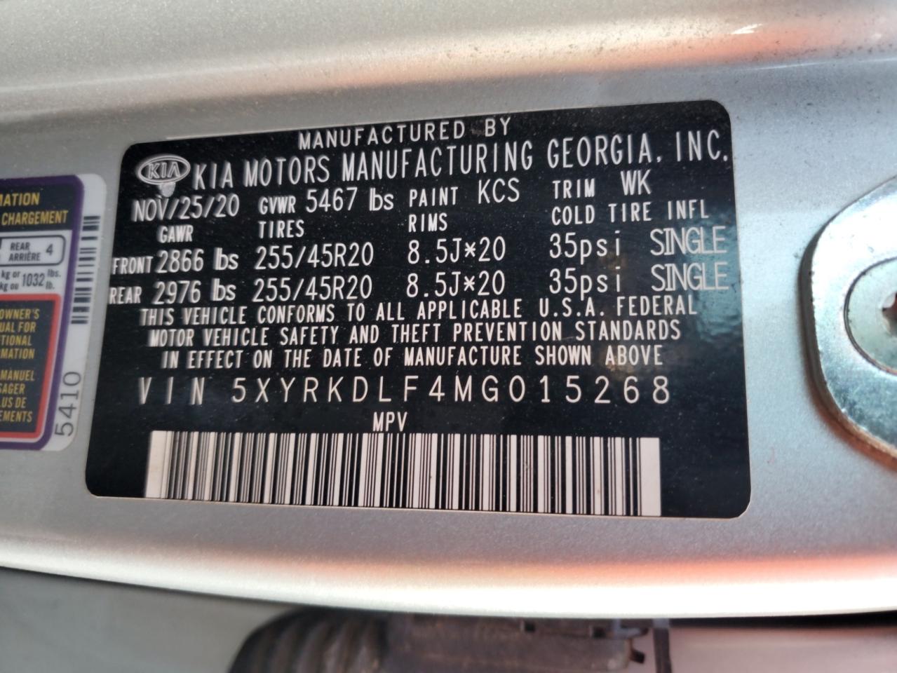 2021 Kia Sorento Sx VIN: 5XYRKDLF4MG015268 Lot: 64684745