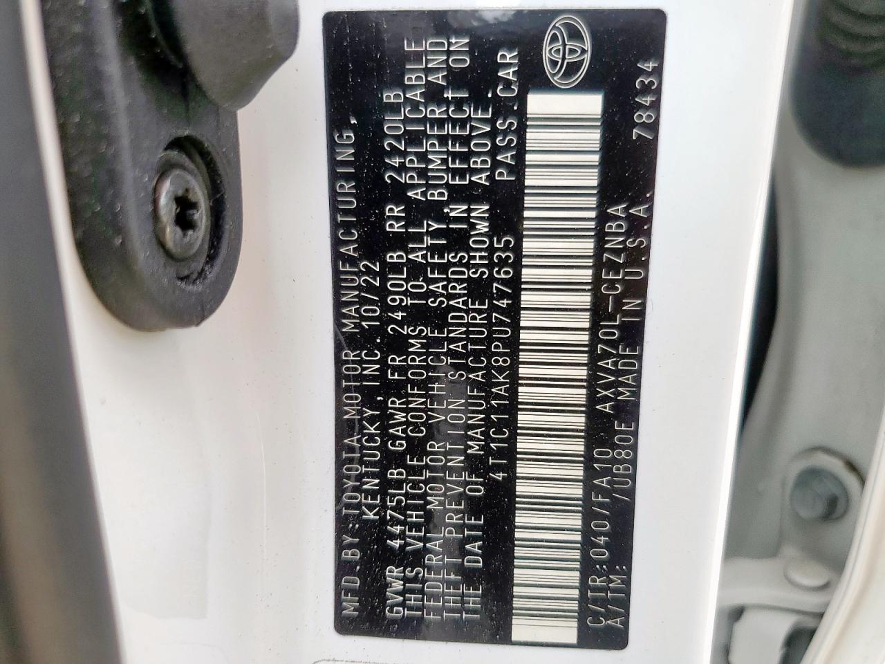 2023 Toyota Camry Le VIN: 4T1C11AK8PU747635 Lot: 65277145
