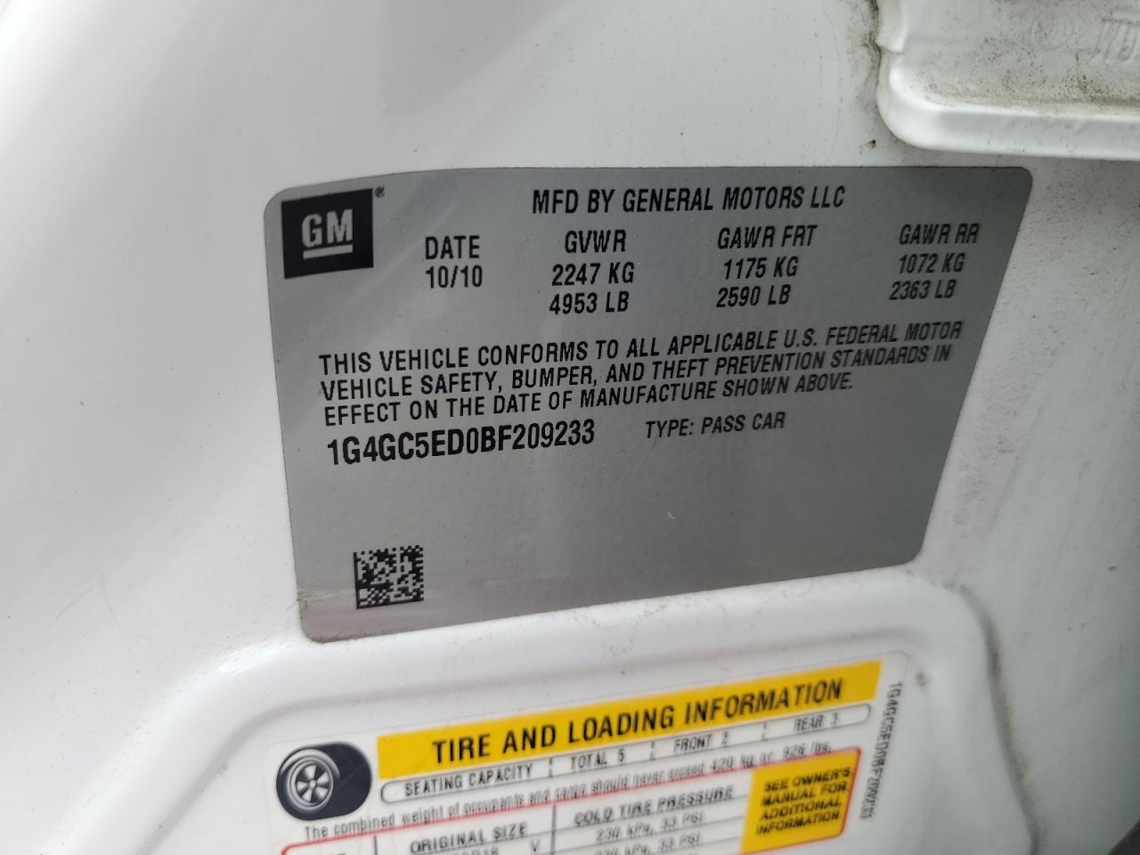 2011 Buick Lacrosse Cxl VIN: 1G4GC5ED0BF209233 Lot: 64553045