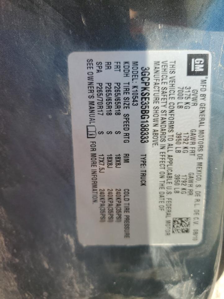 3gcpkse35bg138333 3GCPKSE35BG138333 2011 Chevrolet Silverado K1500 Lt