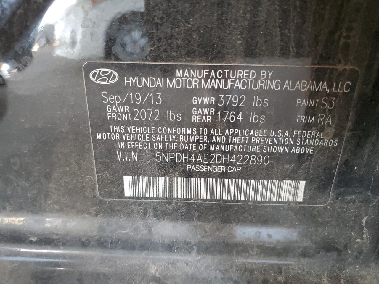 5NPDH4AE2DH422890 2013 Hyundai Elantra Gls