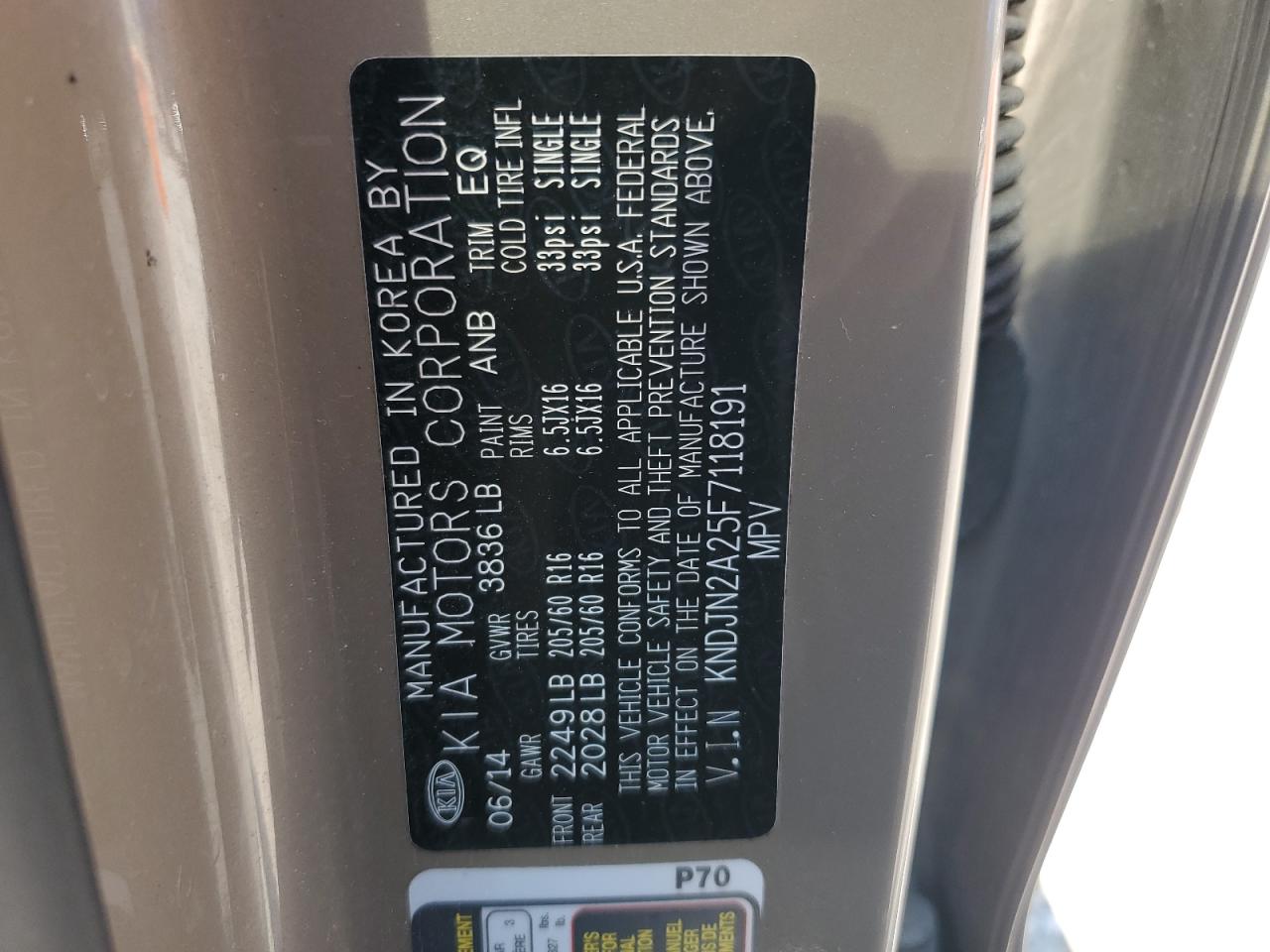 2015 Kia Soul VIN: KNDJN2A25F7118191 Lot: 65813075