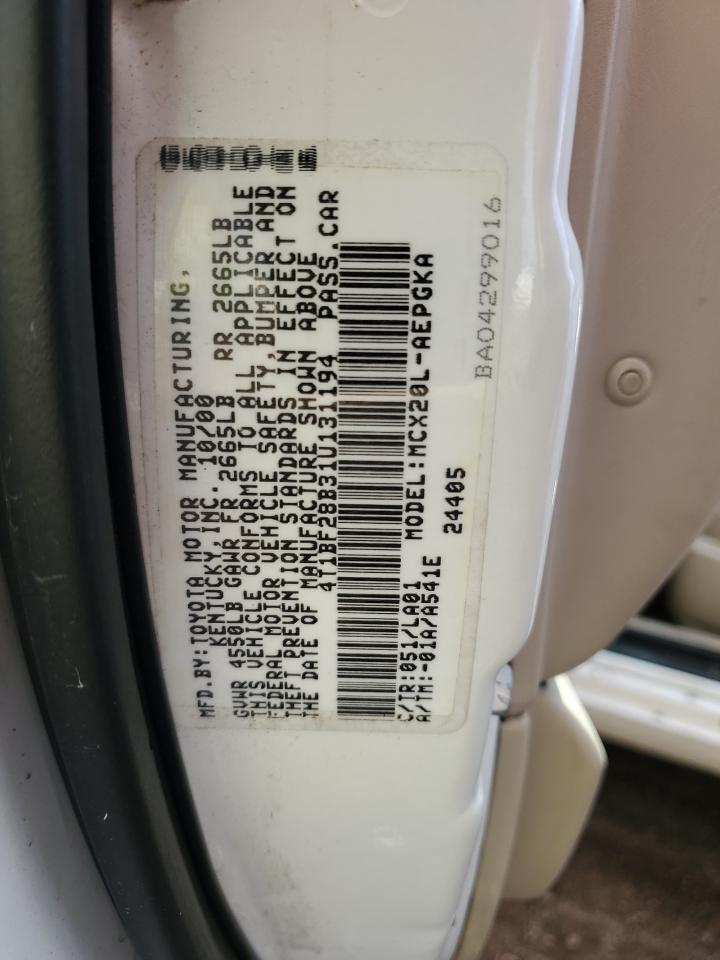 2001 Toyota Avalon Xl VIN: 4T1BF28B31U131194 Lot: 65802135