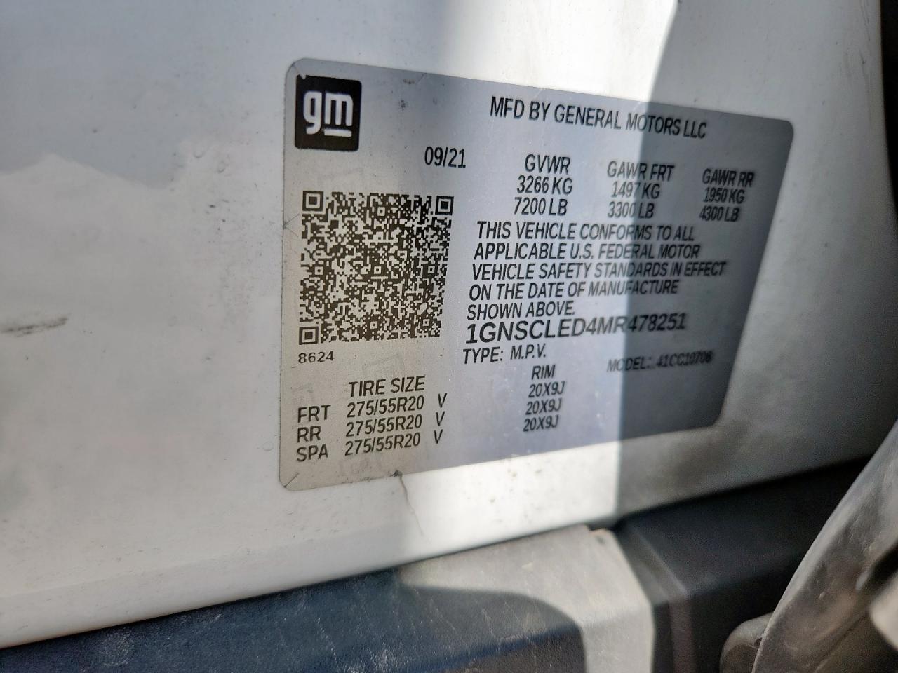 2021 Chevrolet Tahoe C1500 VIN: 1GNSCLED4MR478251 Lot: 65281205