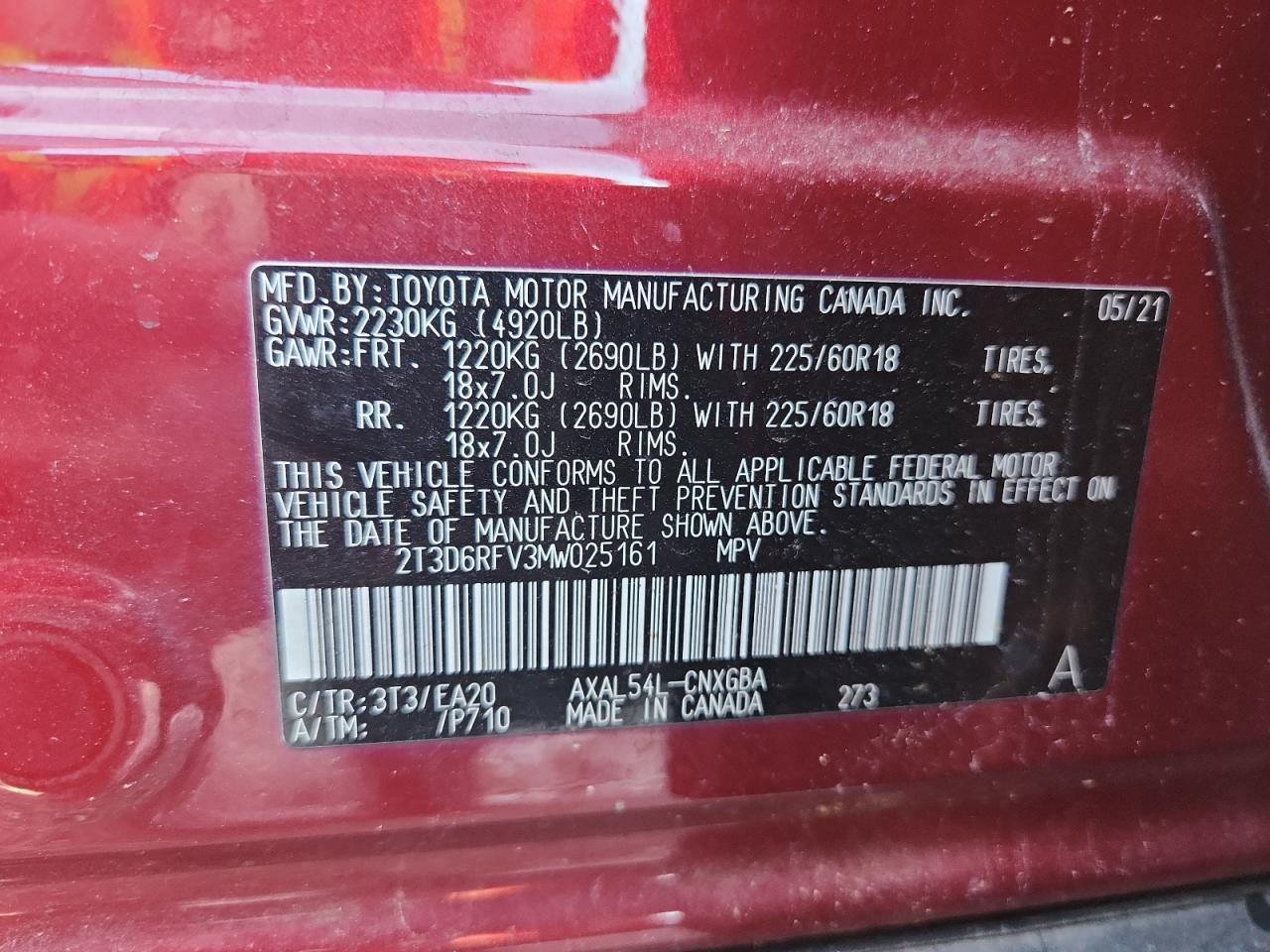 2021 Toyota Rav4 Limited VIN: 2T3D6RFV3MW025161 Lot: 64083475