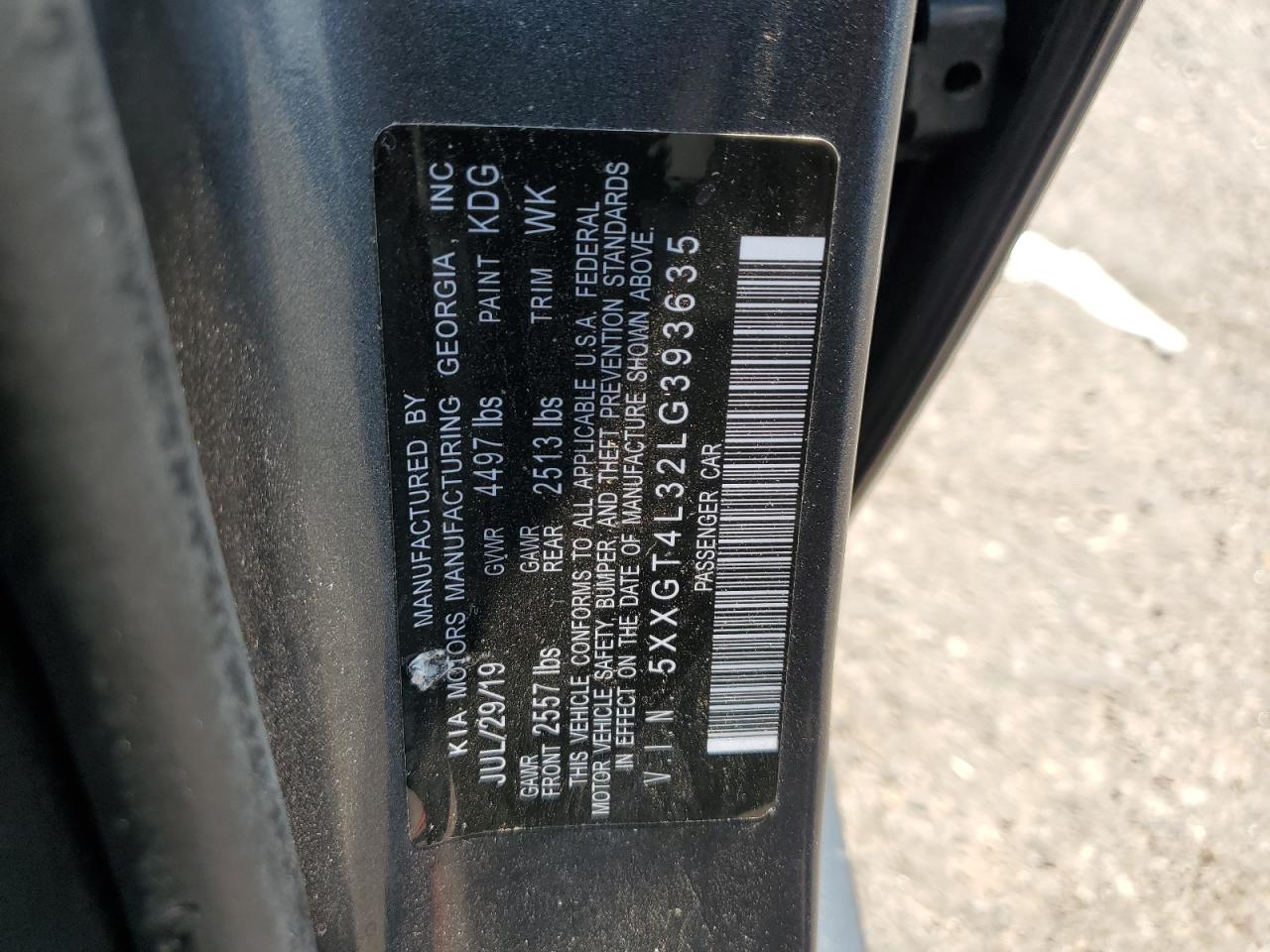2020 Kia Optima Lx VIN: 5XXGT4L32LG393635 Lot: 64991535