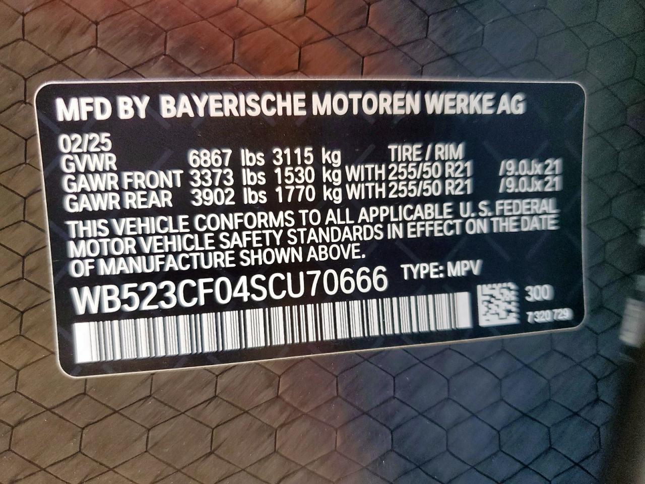 2025 BMW Ix xDrive50 VIN: WB523CF04SCU70666 Lot: 60208235