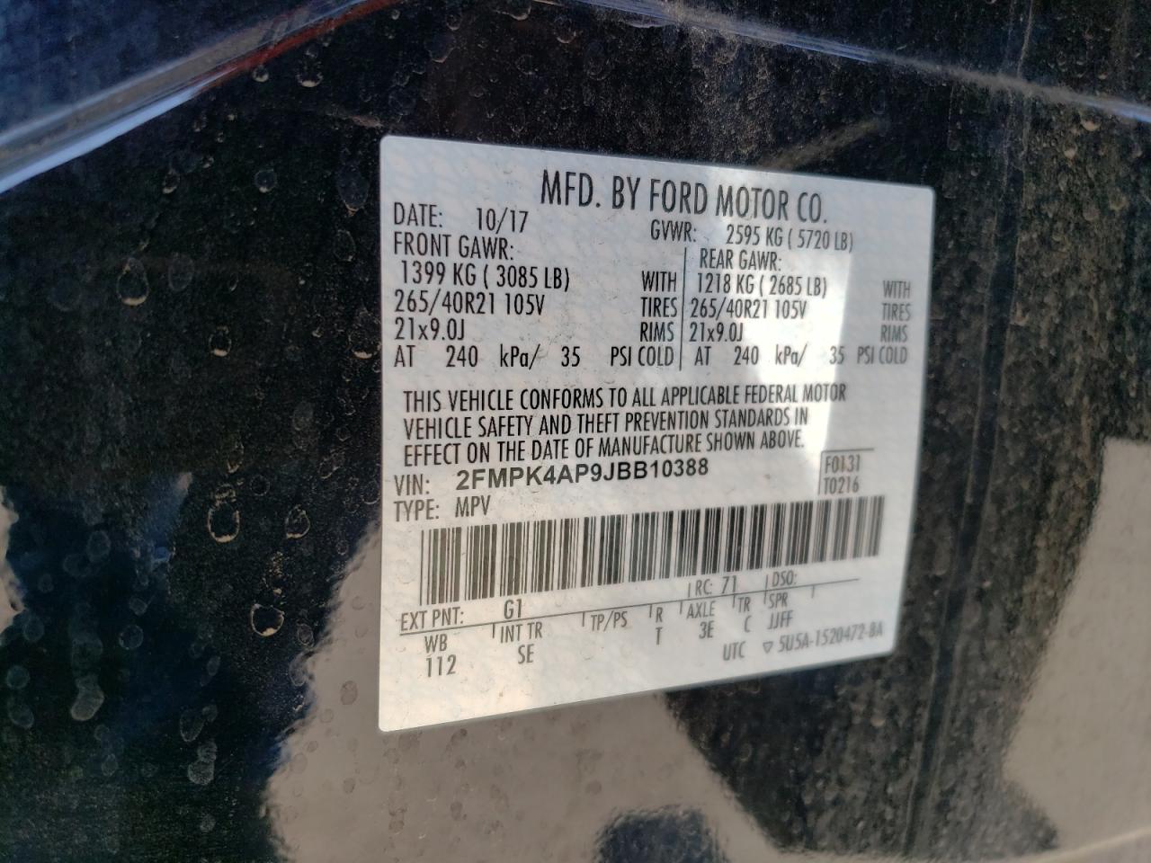 2018 Ford Edge Sport VIN: 2FMPK4AP9JBB10388 Lot: 65579115