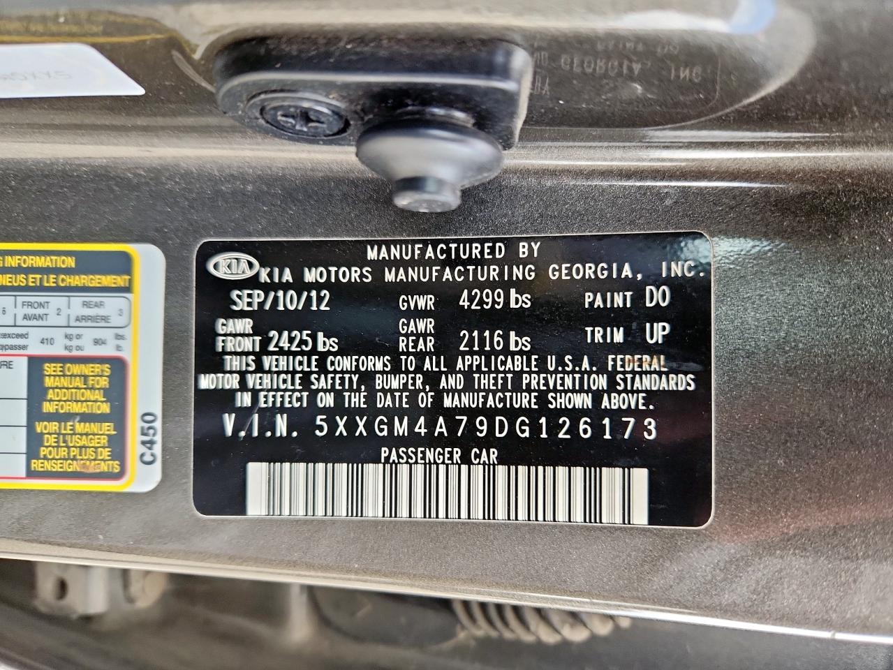 2013 Kia Optima Lx VIN: 5XXGM4A79DG126173 Lot: 65032975