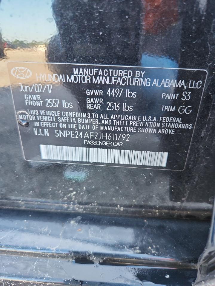 2018 Hyundai Sonata Se VIN: 5NPE24AF2JH611792 Lot: 63606605