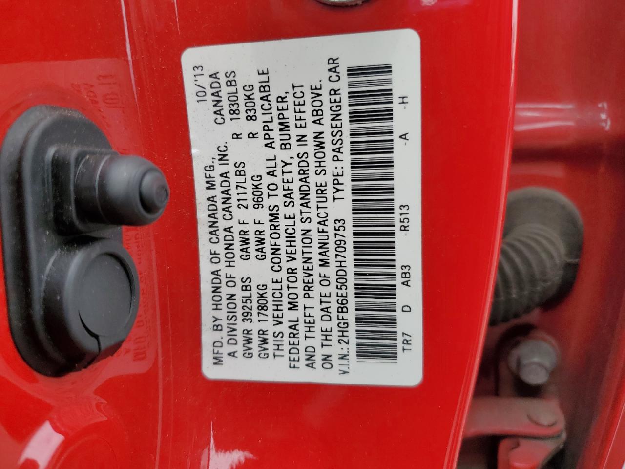 2013 Honda Civic Si VIN: 2HGFB6E50DH709753 Lot: 64301235