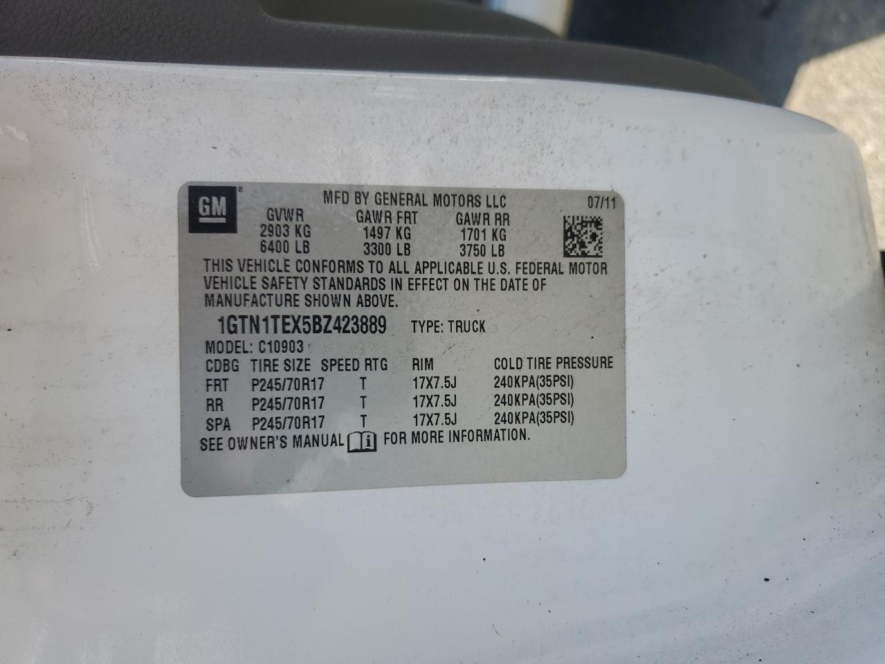2011 GMC Sierra C1500 VIN: 1GTN1TEX5BZ423889 Lot: 64116655