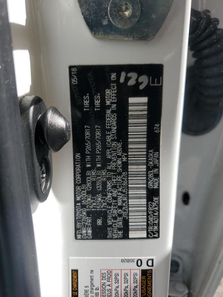2018 Toyota 4Runner Sr5 VIN: JTEZU5JR7J5186478 Lot: 64943035