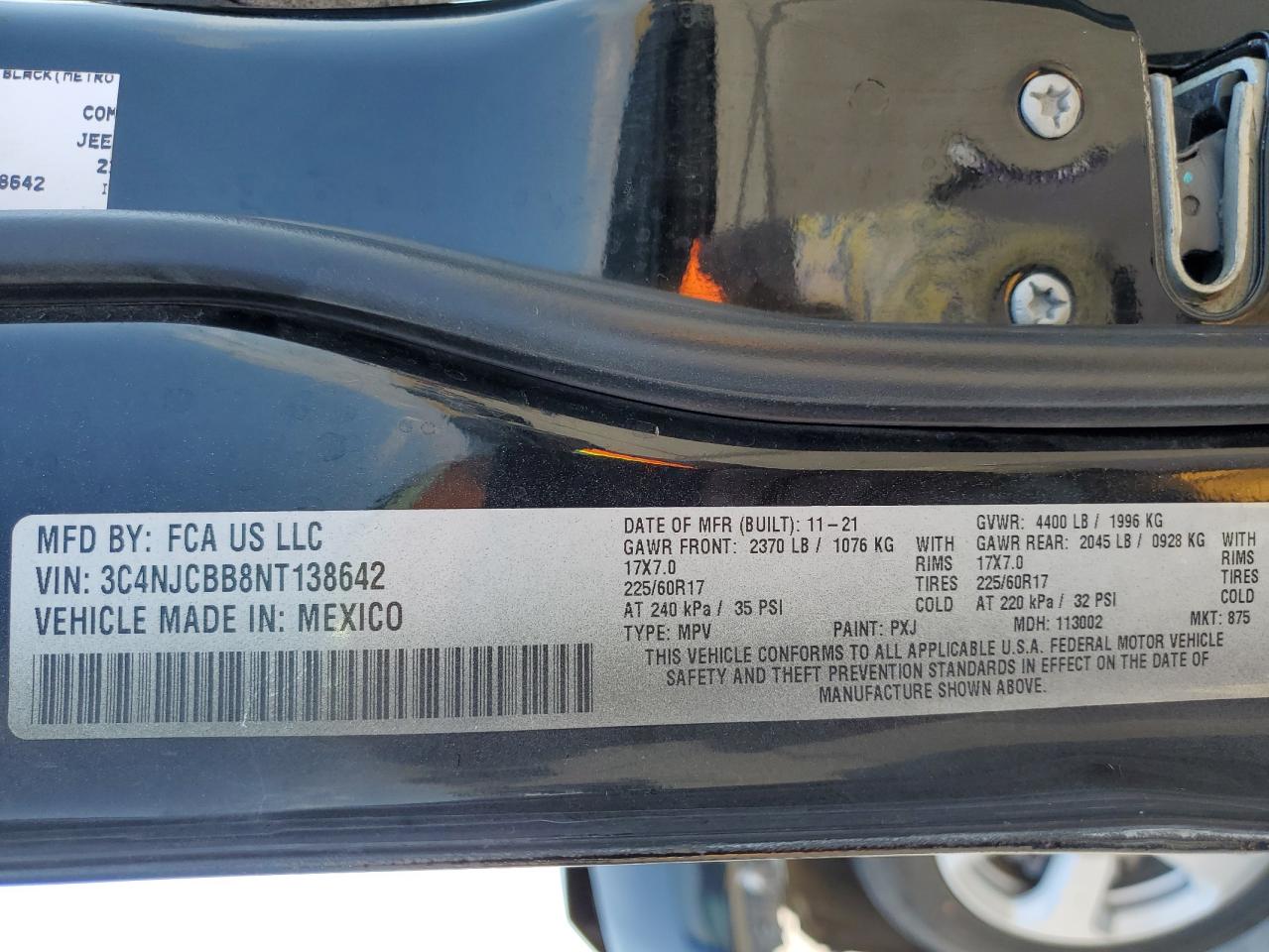 2022 Jeep Compass Latitude VIN: 3C4NJCBB8NT138642 Lot: 64858235