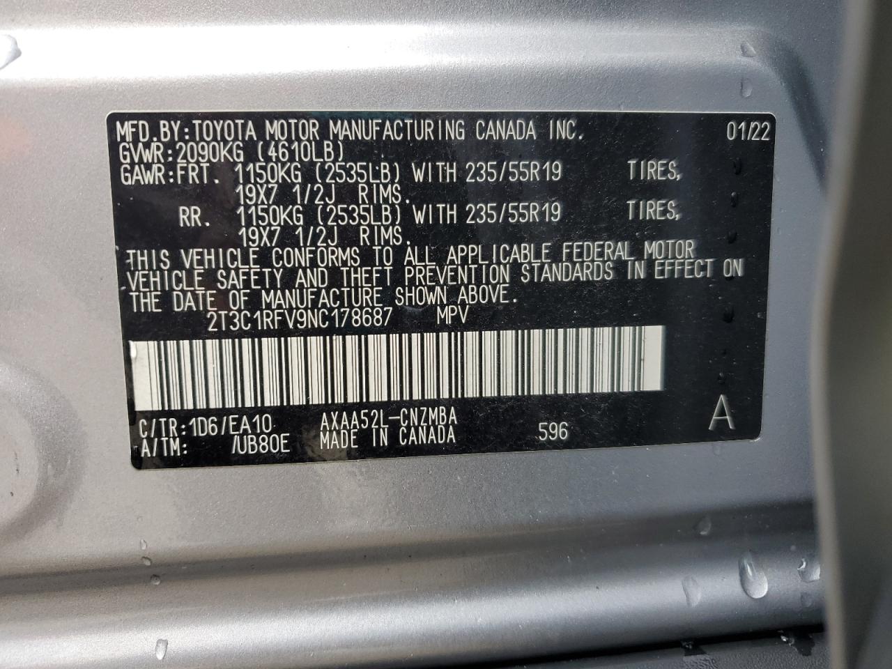 2022 Toyota Rav4 Xle Premium VIN: 2T3C1RFV9NC178687 Lot: 64639725