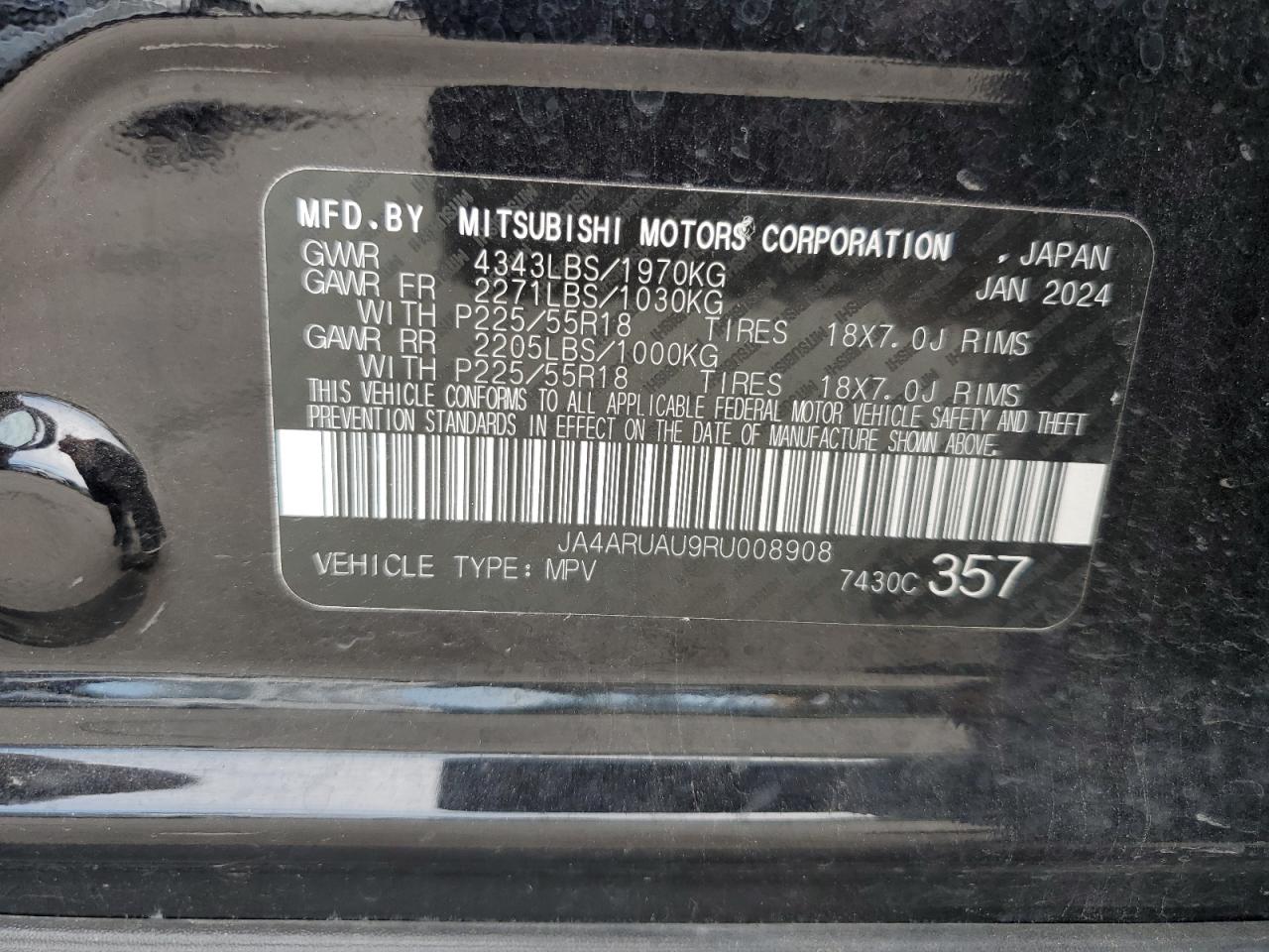 2024 Mitsubishi Outlander Sport S/Se VIN: JA4ARUAU9RU008908 Lot: 64487345