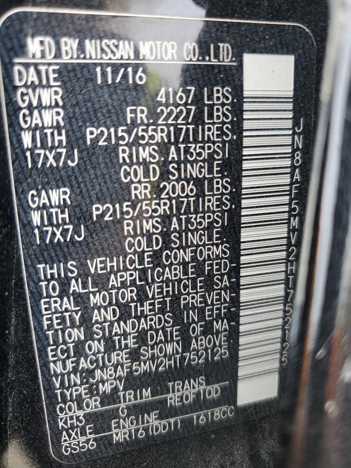 2017 Nissan Juke S VIN: JN8AF5MV2HT752125 Lot: 65142155