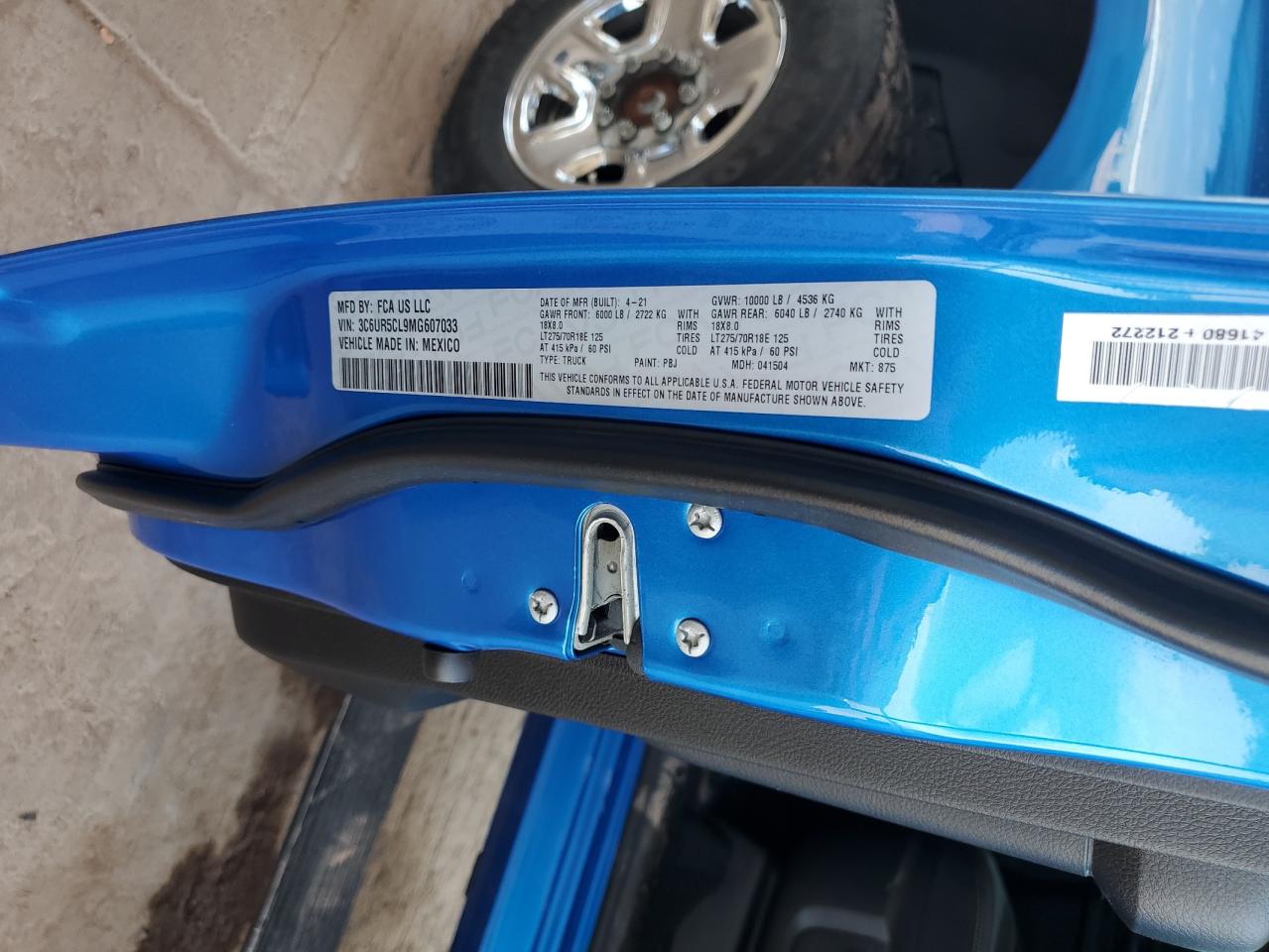 2021 Ram 2500 Tradesman VIN: 3C6UR5CL9MG607033 Lot: 62400475