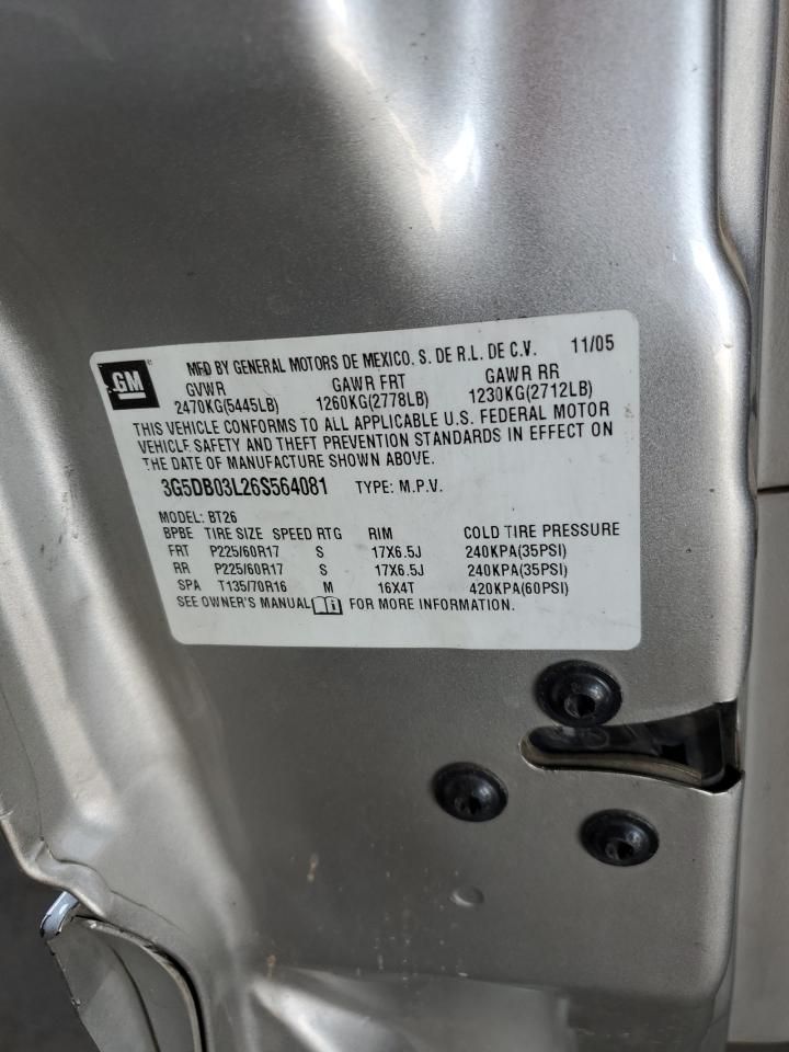 2006 Buick Rendezvous Cx VIN: 3G5DB03L26S564081 Lot: 61624455