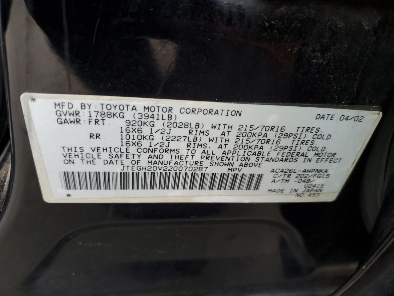 2002 Toyota Rav4 VIN: JTEGH20V220070287 Lot: 65276555