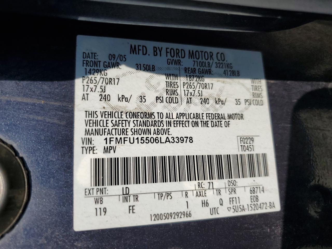 2006 Ford Expedition Xlt VIN: 1FMFU15506LA33978 Lot: 63447445