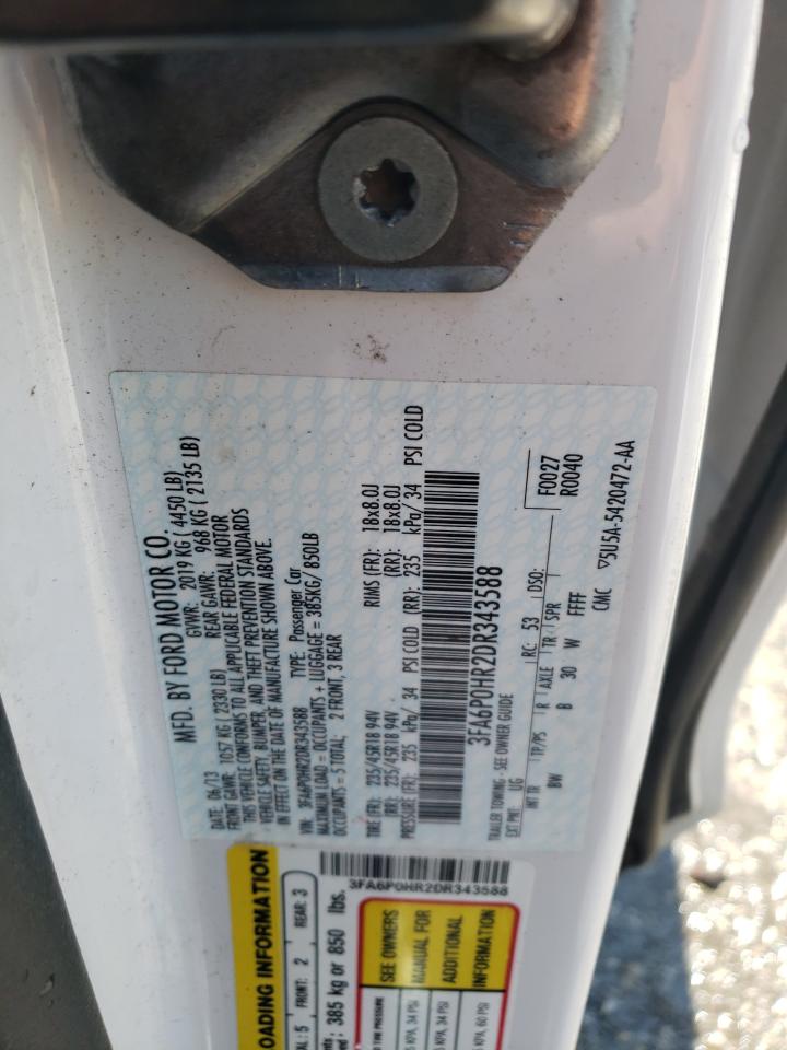 2013 Ford Fusion Se VIN: 3FA6P0HR2DR343588 Lot: 65523665