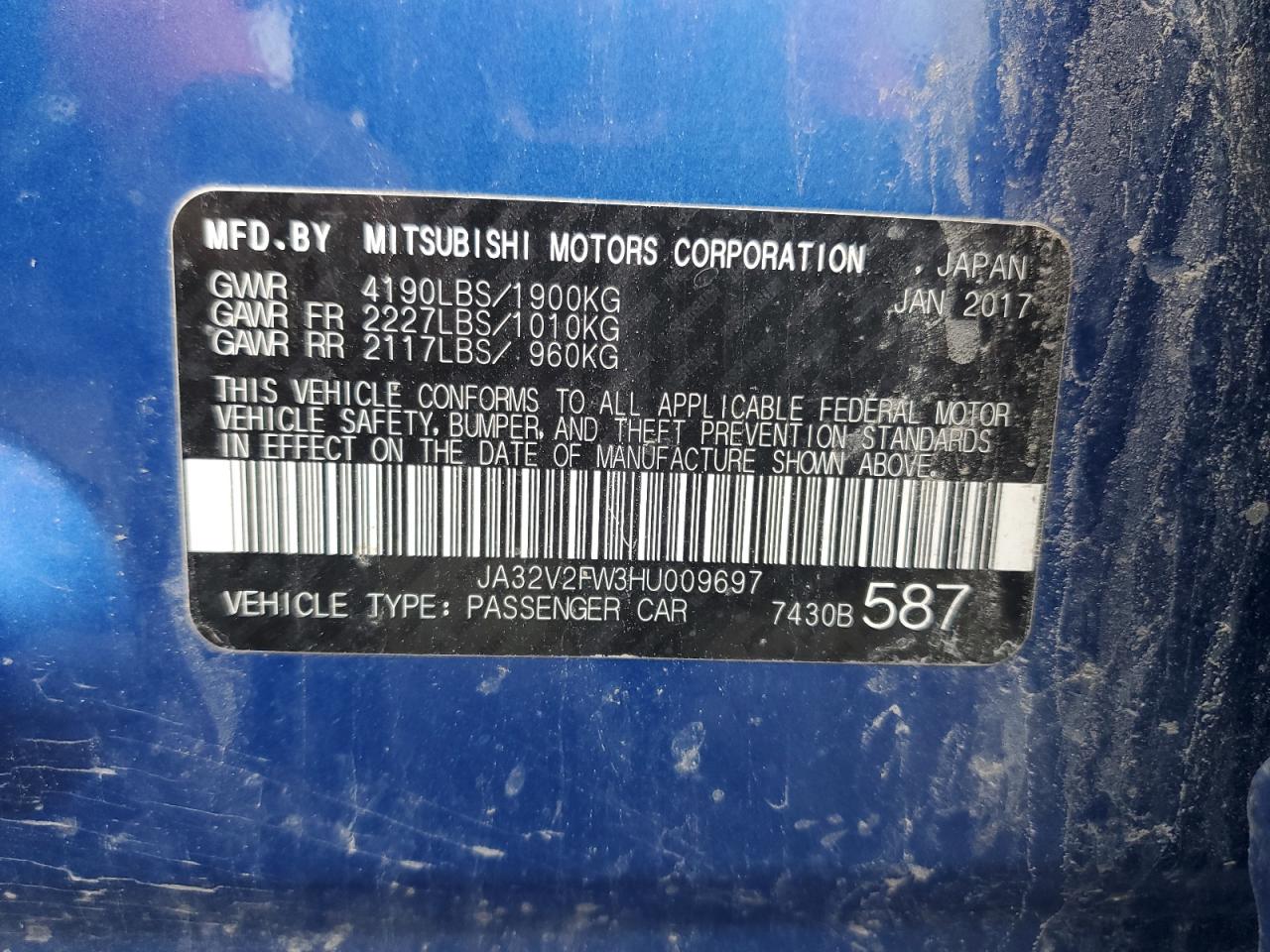 2017 Mitsubishi Lancer Es VIN: JA32V2FW3HU009697 Lot: 65400605