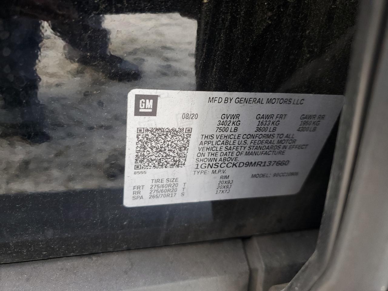 2021 Chevrolet Suburban C1500 Lt VIN: 1GNSCCKD9MR137660 Lot: 64658905