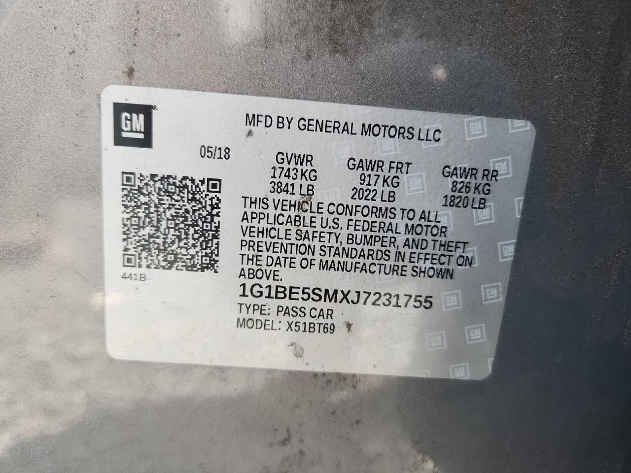 2018 Chevrolet Cruze Lt VIN: 1G1BE5SMXJ7231755 Lot: 64722915