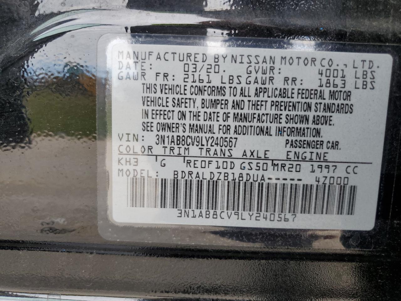 2020 Nissan Sentra Sv VIN: 3N1AB8CV9LY240567 Lot: 64271795