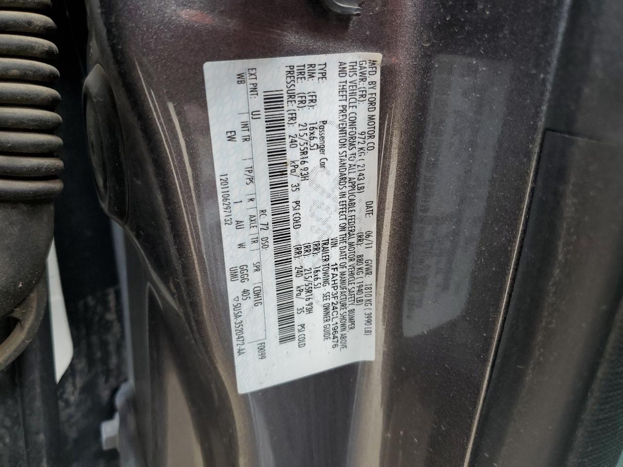 2012 Ford Focus Se VIN: 1FAHP3F24CL196476 Lot: 64085855
