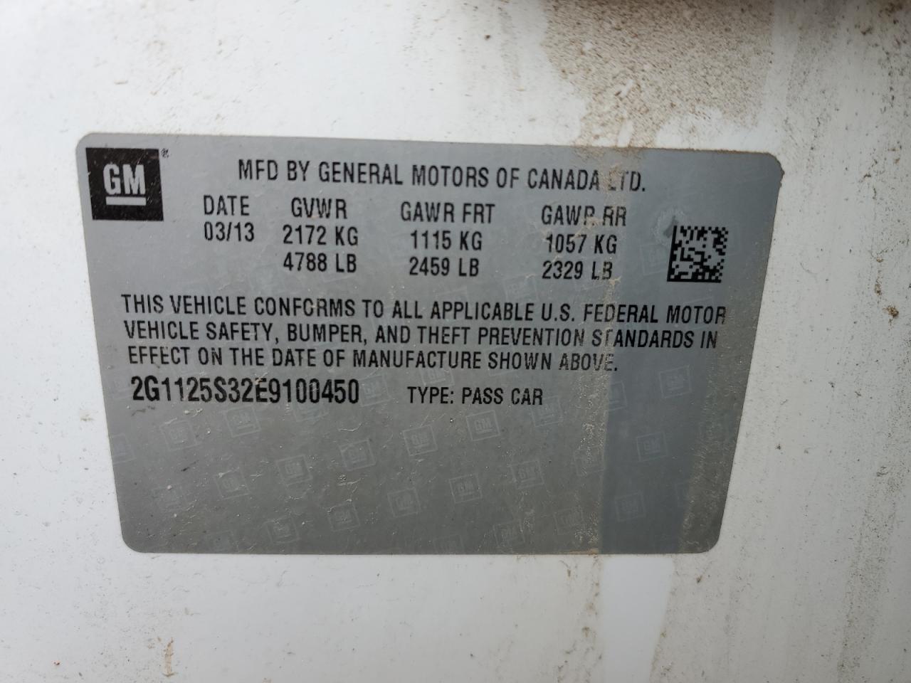 2014 Chevrolet Impala Lt VIN: 2G1125S32E9100450 Lot: 61619905
