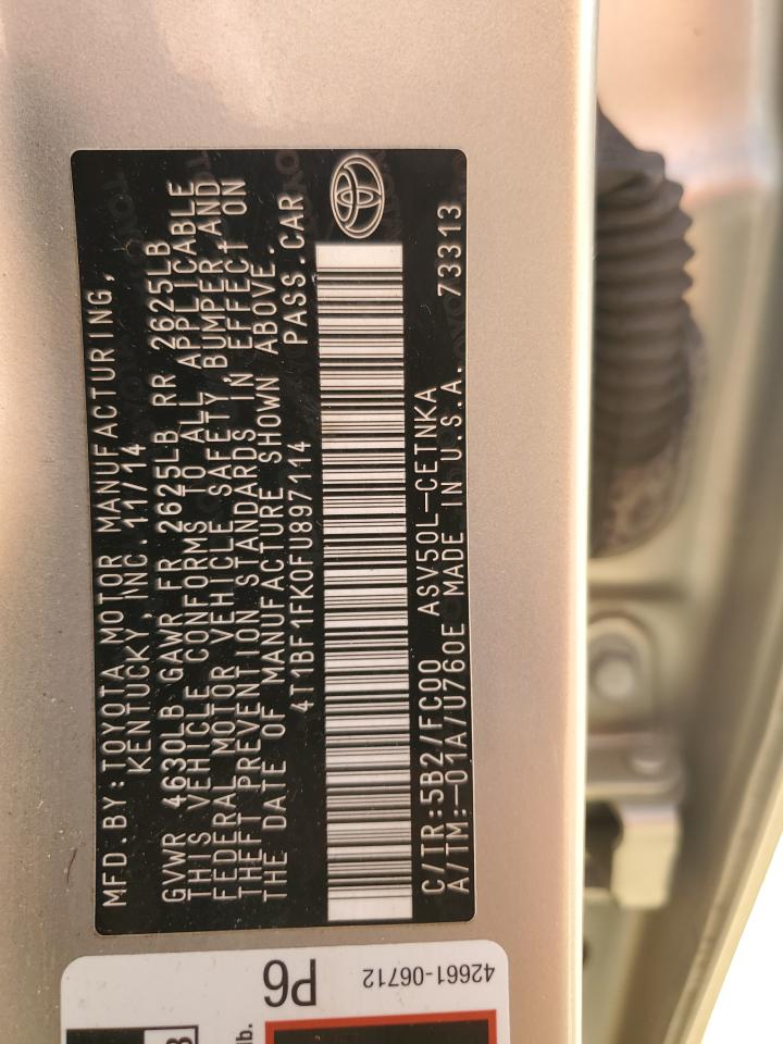 2015 Toyota Camry Le VIN: 4T1BF1FK0FU897114 Lot: 63938225