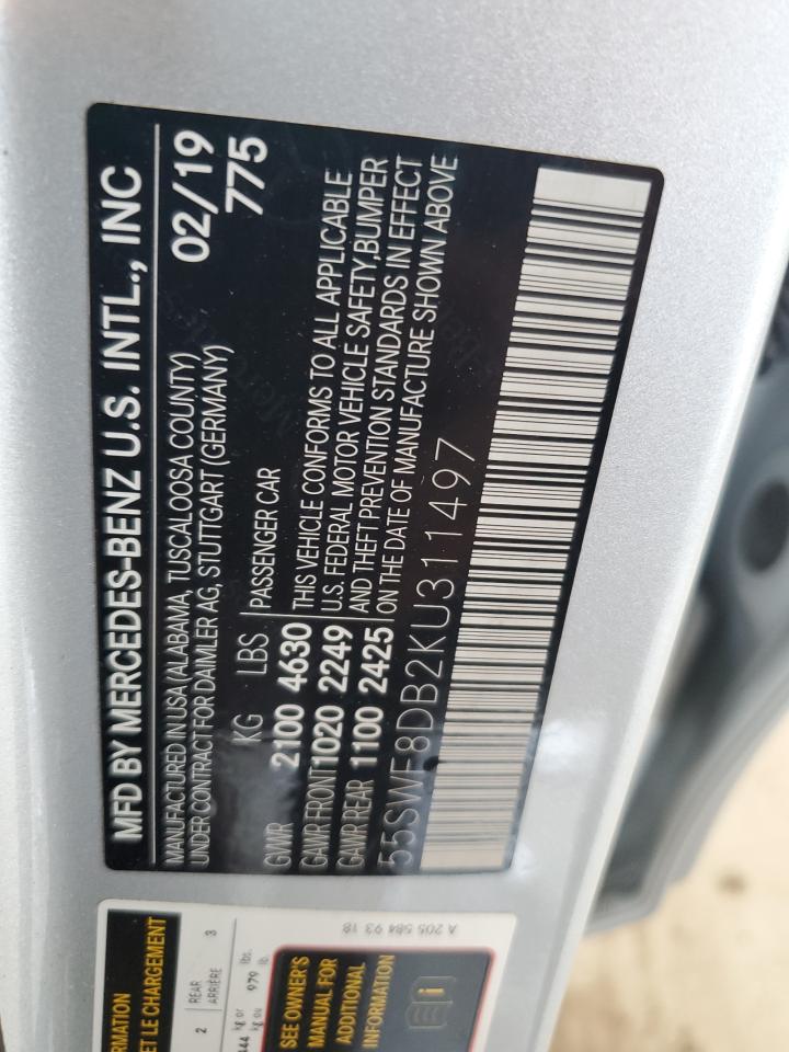 2019 Mercedes-Benz C 300 VIN: 55SWF8DB2KU311497 Lot: 63946755