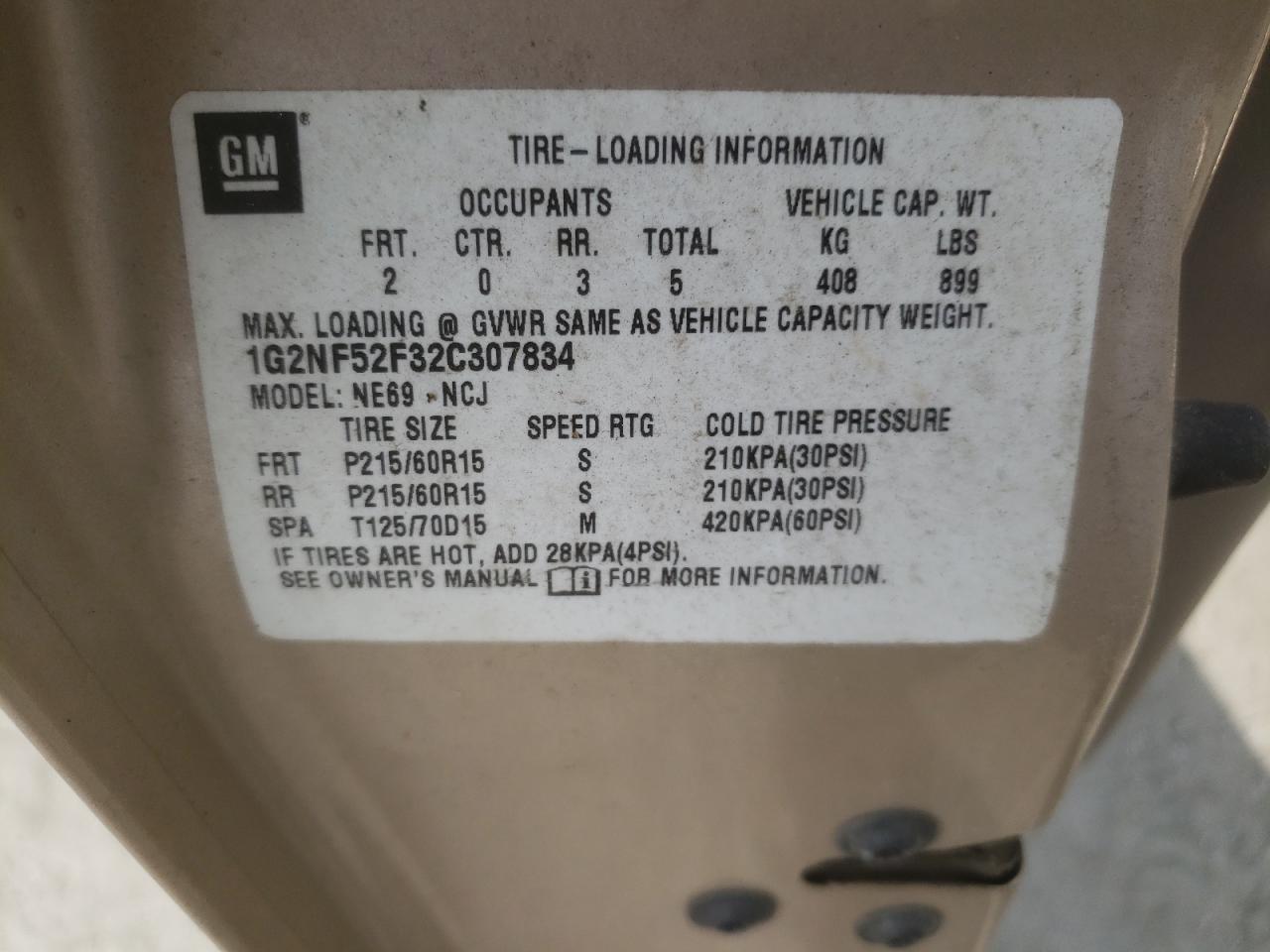 2002 Pontiac Grand Am Se1 VIN: 1G2NF52F32C307834 Lot: 63105085