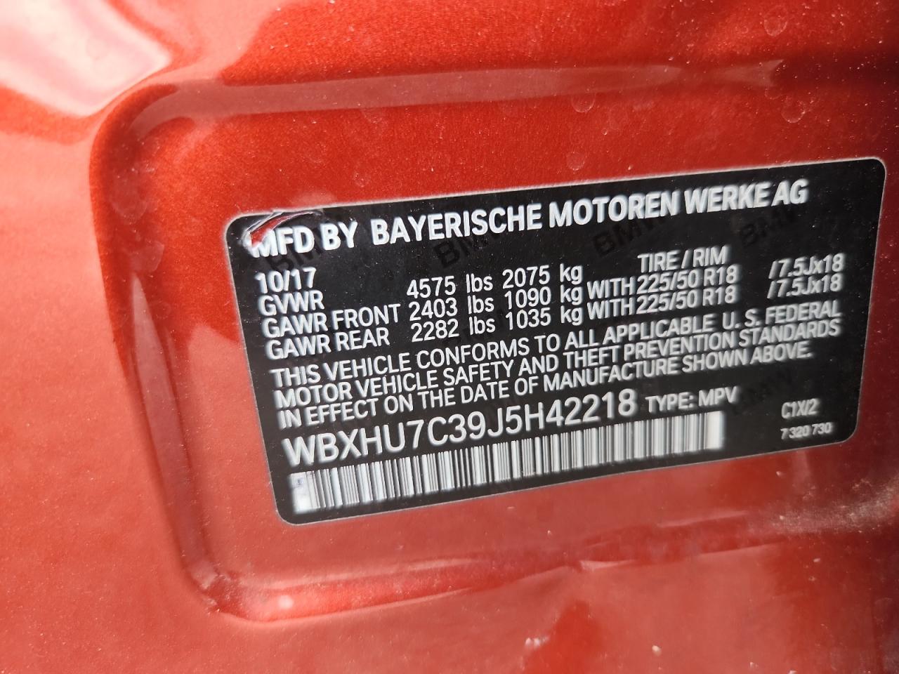 2018 BMW X1 Sdrive28I VIN: WBXHU7C39J5H42218 Lot: 63937825