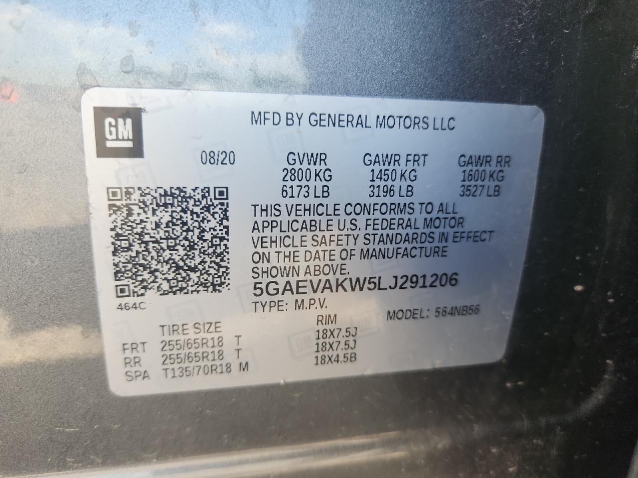 2020 Buick Enclave Essence VIN: 5GAEVAKW5LJ291206 Lot: 62913895
