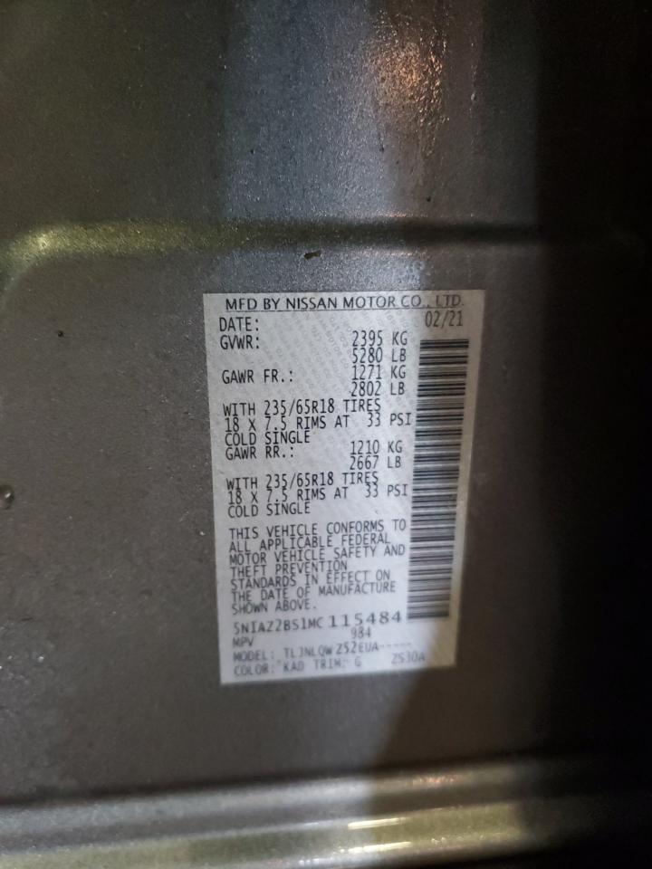 2021 Nissan Murano Sv VIN: 5N1AZ2BS1MC115484 Lot: 64493415