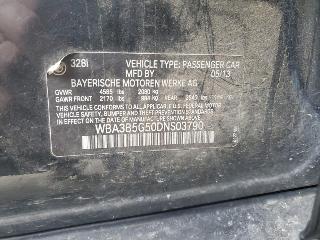 2013 BMW 328 Xi Sulev VIN: WBA3B5G50DNS03790 Lot: 64799365