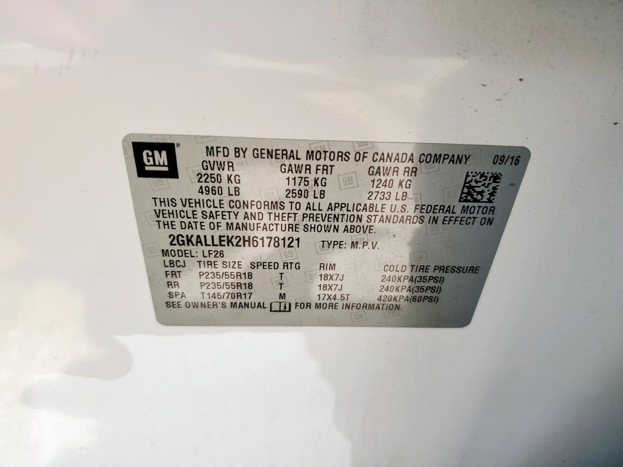 2017 GMC Terrain Sl VIN: 2GKALLEK2H6178121 Lot: 71552055