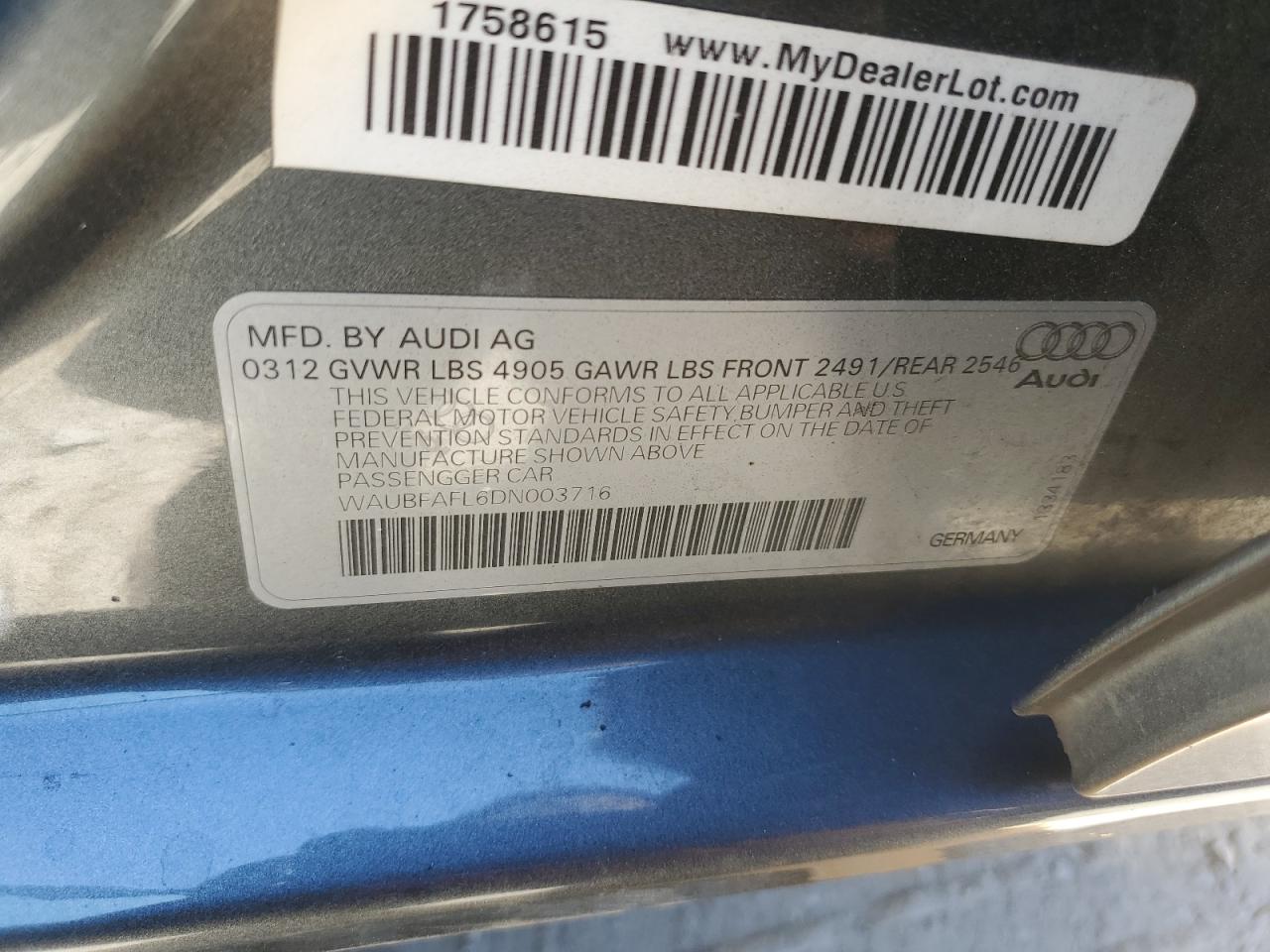 waubfafl6dn003716 WAUBFAFL6DN003716 2013 Audi A4 Premium