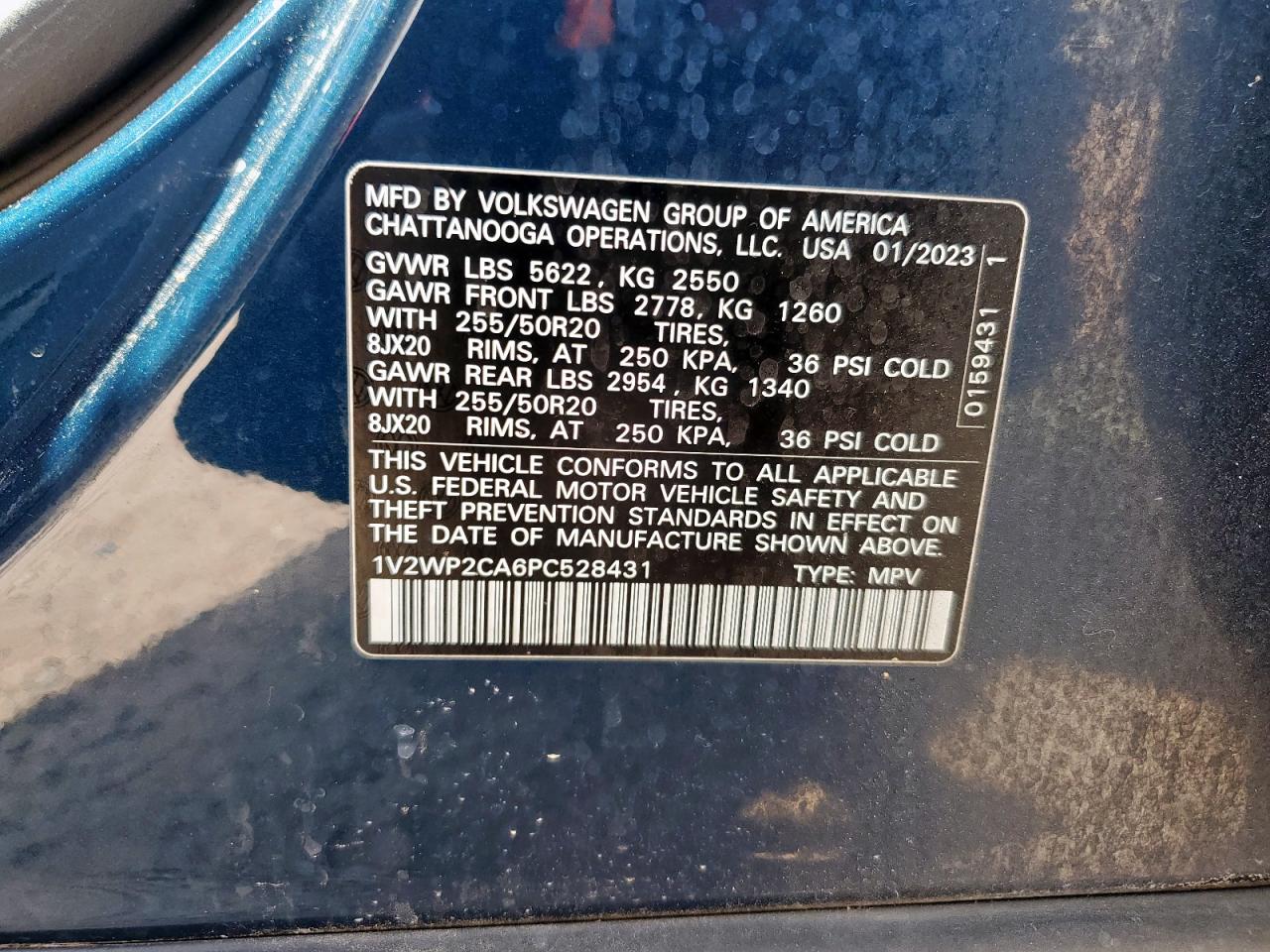 2023 Volkswagen Atlas Se VIN: 1V2WP2CA6PC528431 Lot: 63039075