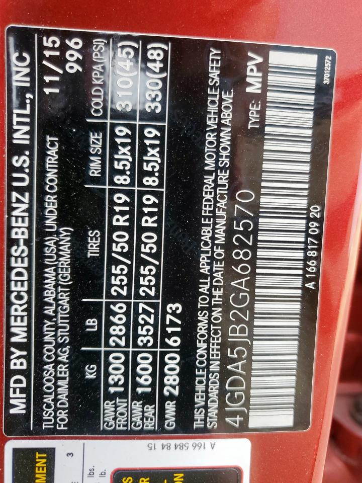 2016 Mercedes-Benz Gle 350 VIN: 4JGDA5JB2GA682570 Lot: 66337305