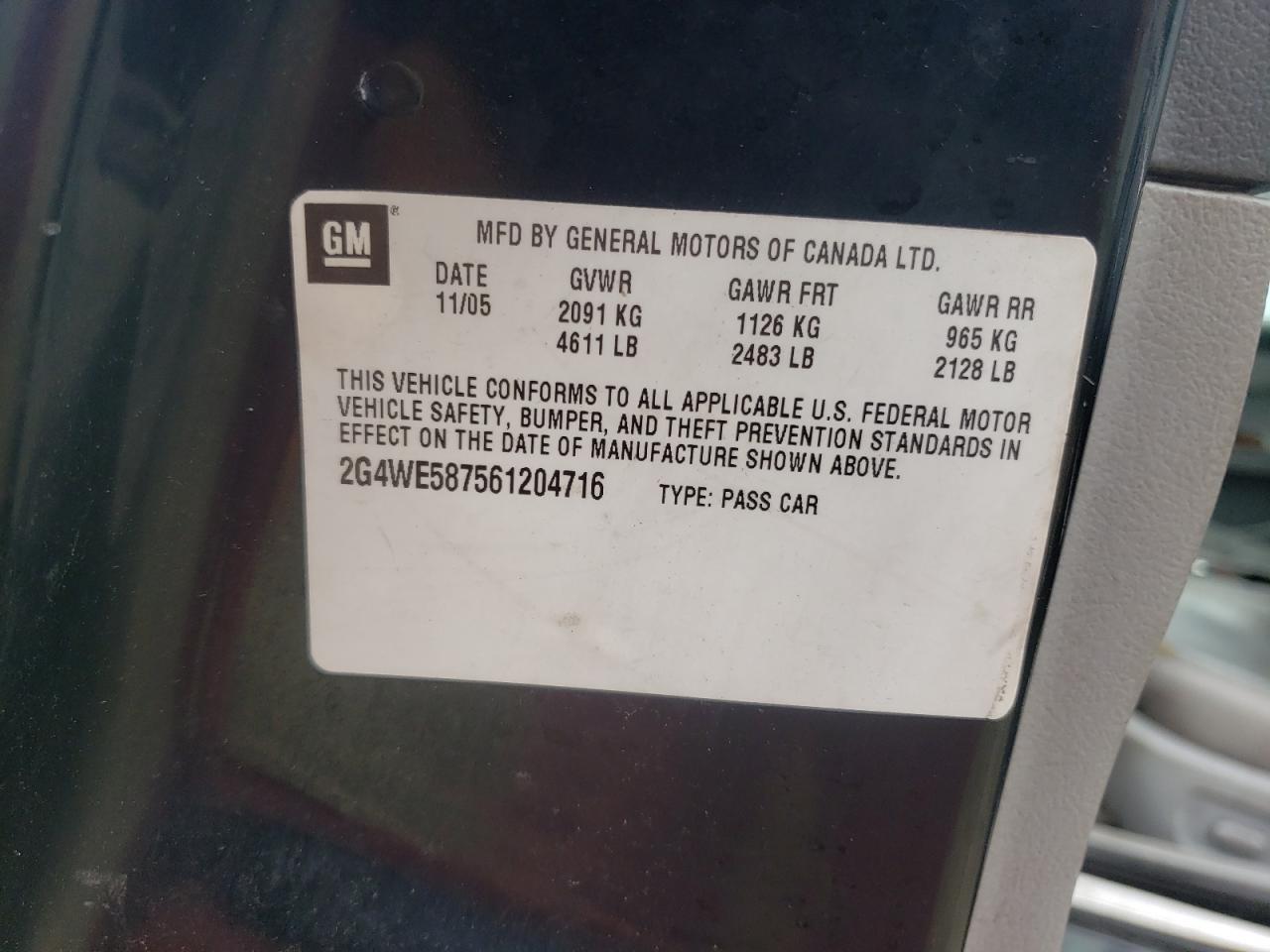 2006 Buick Lacrosse Cxs VIN: 2G4WE587561204716 Lot: 63958115