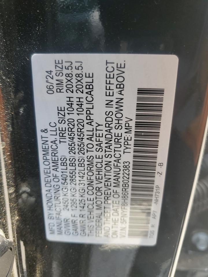 2024 Honda Passport Black Edition VIN: 5FNYF8H86RB022383 Lot: 63815275
