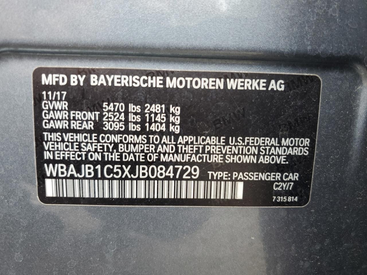2018 BMW 530Xe VIN: WBAJB1C5XJB084729 Lot: 62944935