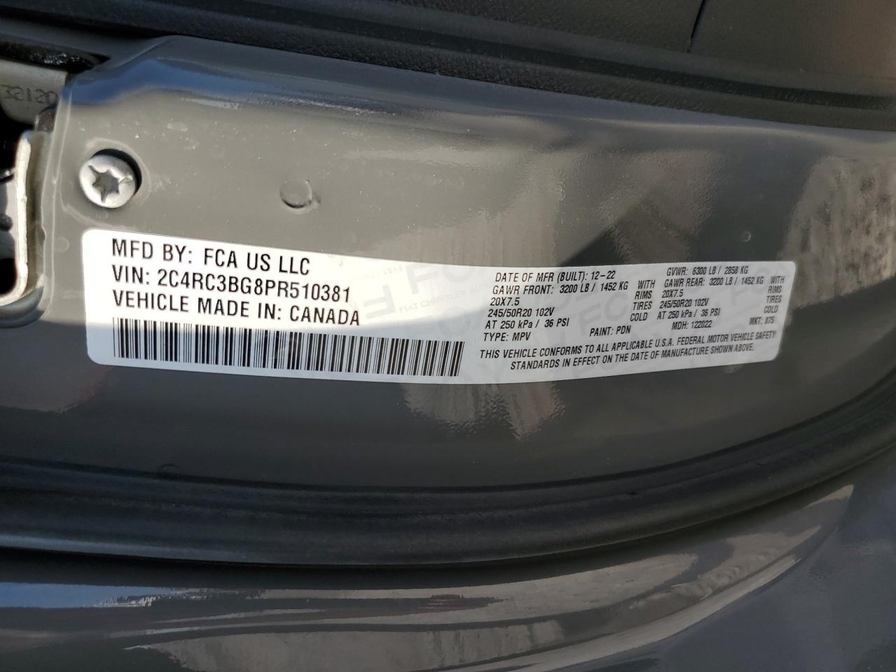2023 Chrysler Pacifica Touring L VIN: 2C4RC3BG8PR510381 Lot: 64766495